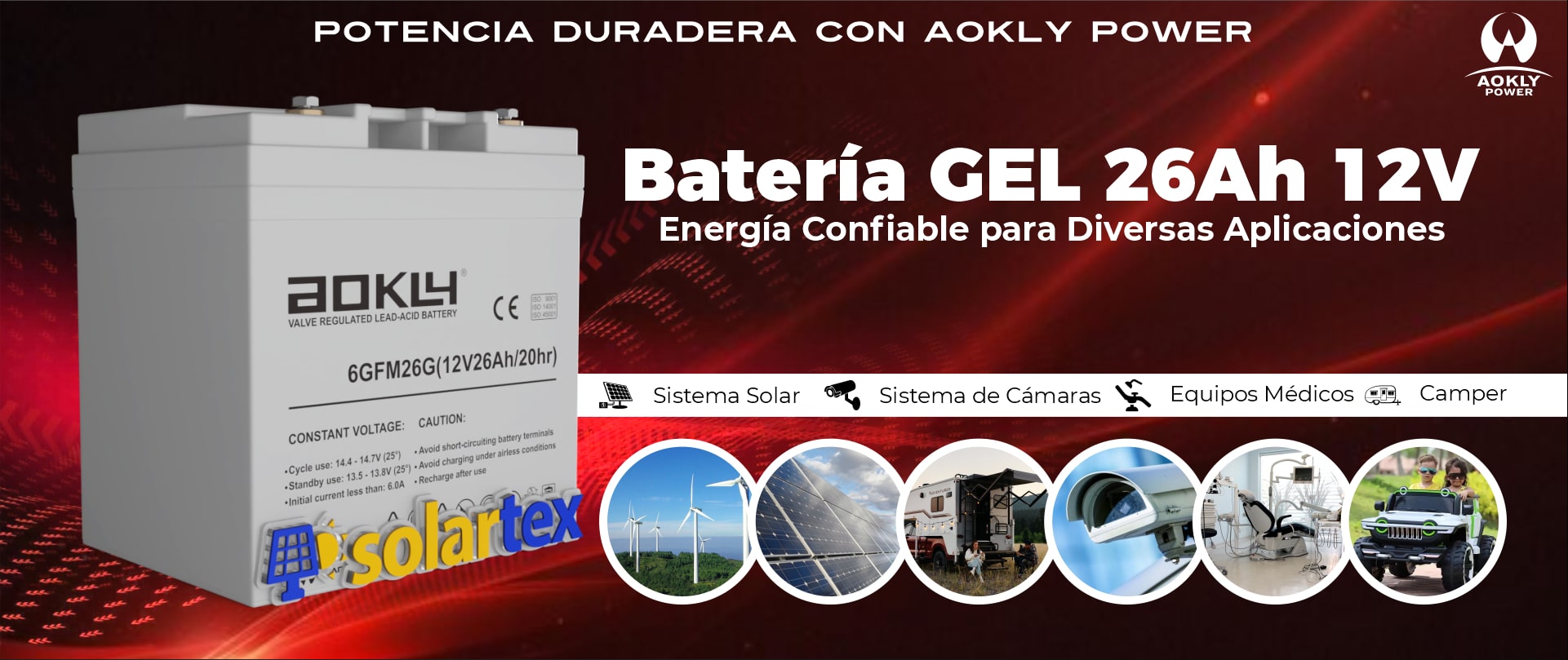 Batería de GEL 26Ah 12V Aokly
