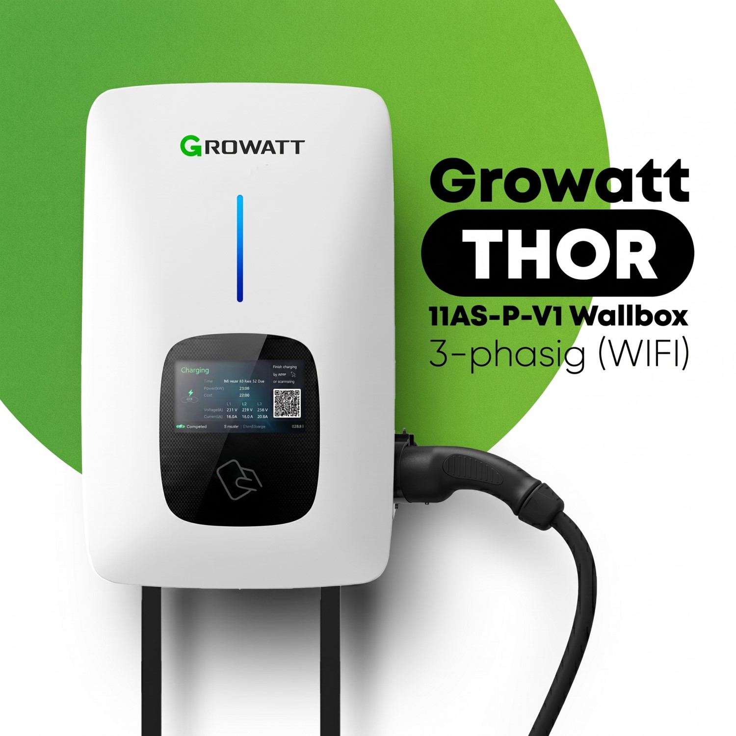 Cargador para Vehículos Eléctricos Trifásico Growatt 11kW
